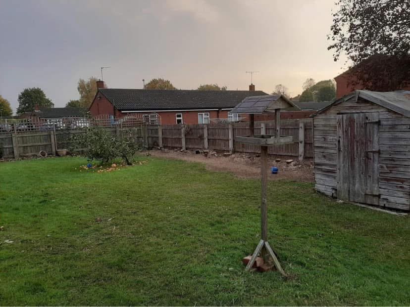 Garden before landscaping transformation showing overgrown space