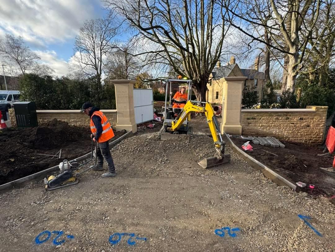 Mini digger used during landscaping groundwork
